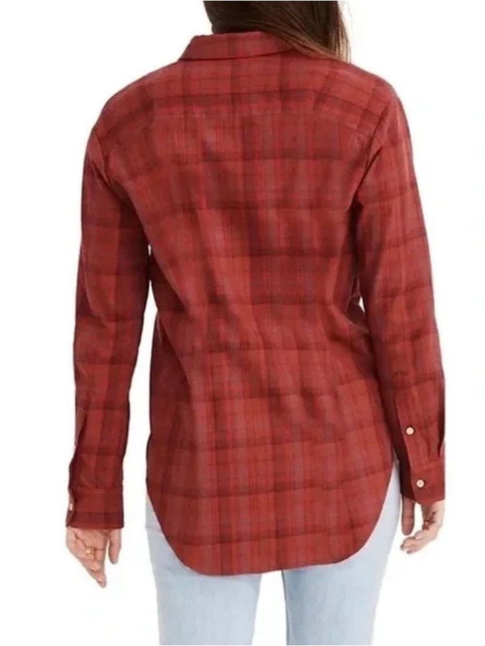 MINT Madewell Plaid Oversized Ex-Boyfriend Shirt - Red - Sz L - Picture 4 of 13